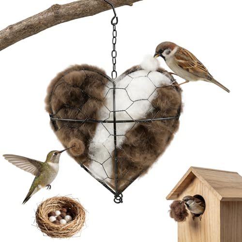 Lucift Handmade Alpaca Fiber Bird Nesting Heart, Birds Nests Material Holder, Winter Tree Shelter for Wild Bird, Hummingbird Houses Nest Boxes Gifts for Outside Garden Art Birdhouse, Birds Lovers - Image 1