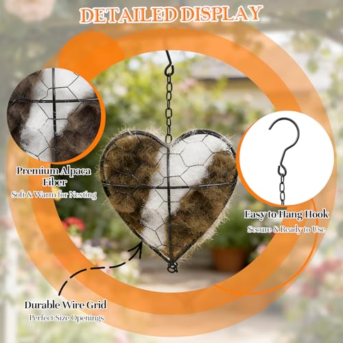 Lucift Handmade Alpaca Fiber Bird Nesting Heart, Birds Nests Material Holder, Winter Tree Shelter for Wild Bird, Hummingbird Houses Nest Boxes Gifts for Outside Garden Art Birdhouse, Birds Lovers - Image 4
