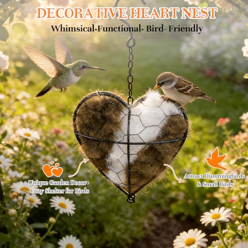 Lucift Handmade Alpaca Fiber Bird Nesting Heart, Birds Nests Material Holder, Winter Tree Shelter for Wild Bird, Hummingbird Houses Nest Boxes Gifts for Outside Garden Art Birdhouse, Birds Lovers - Image 5