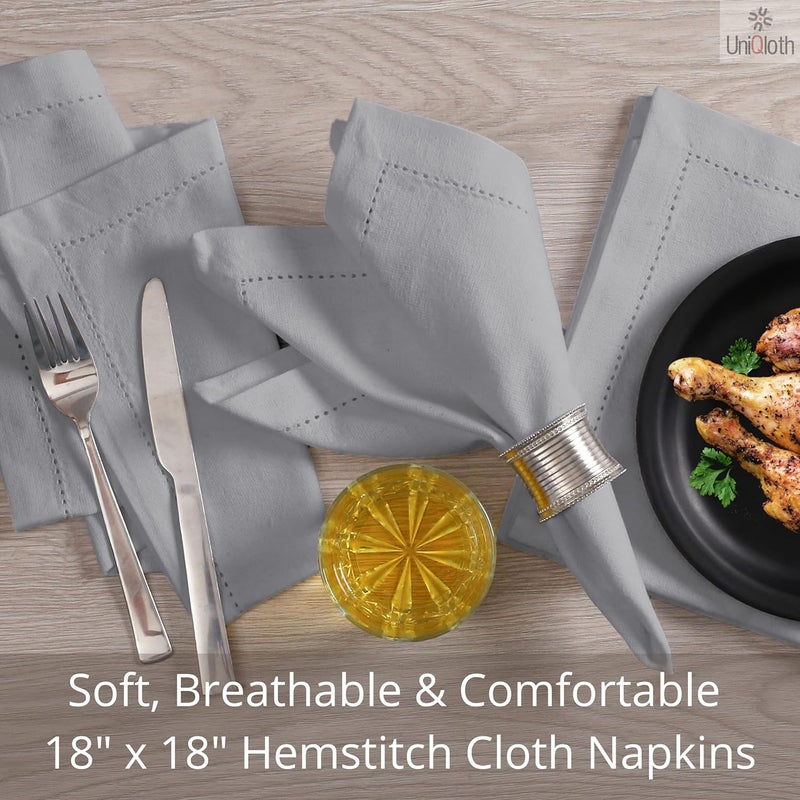 UniQloth Set of 12 Hemstitch Cloth Dinner Napkins Cotton  Soft Durable Washable Reusable  Ideal for Farmhouse Parties Weddings Holidays Hotel Restaurant Daily Use Table Dinner Napkins 18x18 Grey - Image 4