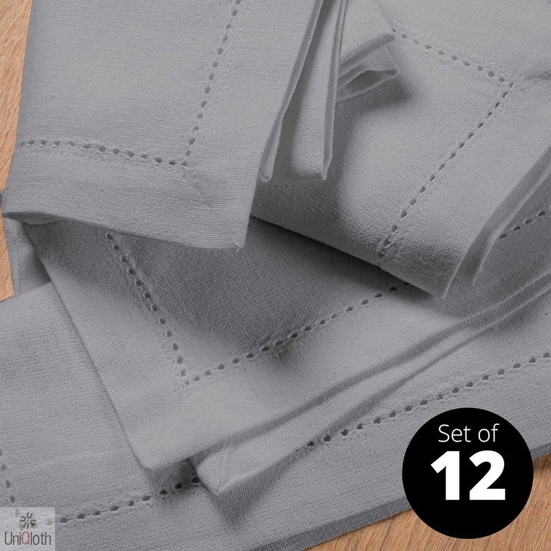 UniQloth Set of 12 Hemstitch Cloth Dinner Napkins Cotton  Soft Durable Washable Reusable  Ideal for Farmhouse Parties Weddings Holidays Hotel Restaurant Daily Use Table Dinner Napkins 18x18 Grey - Image 2