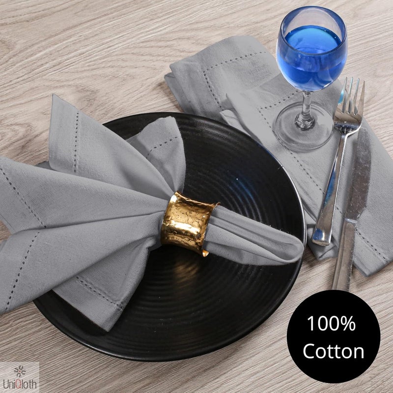 UniQloth Set of 12 Hemstitch Cloth Dinner Napkins Cotton  Soft Durable Washable Reusable  Ideal for Farmhouse Parties Weddings Holidays Hotel Restaurant Daily Use Table Dinner Napkins 18x18 Grey - Image 3