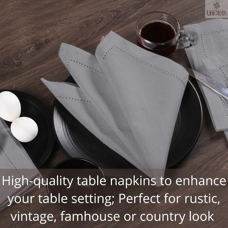 UniQloth Set of 12 Hemstitch Cloth Dinner Napkins Cotton  Soft Durable Washable Reusable  Ideal for Farmhouse Parties Weddings Holidays Hotel Restaurant Daily Use Table Dinner Napkins 18x18 Grey - Image 5