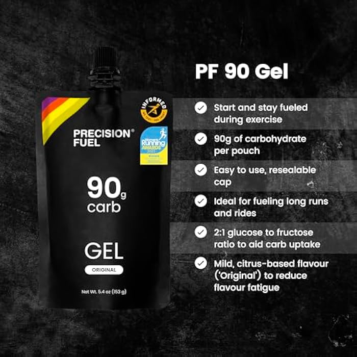 Precision Hydration Precision Fuel PF90 Energy Gels - Mild Flavour Running Gels for Endurance Athletes, 90g Carbohydrate, Easy-to-Digest, Perfect for Running & Long-Duration Sports, 153g (Pack of 3) - Image 2