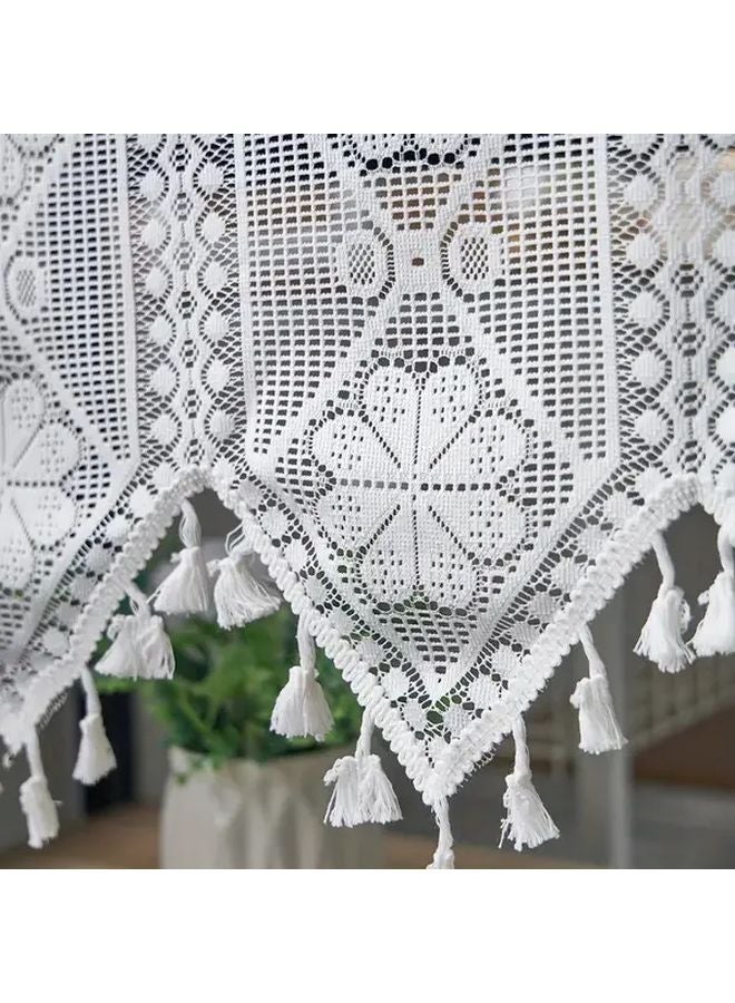 White Floral Tassel Curtain 70 87x23 62 Inch Elegant Room Divider Sheer Window Treatment - Image 5