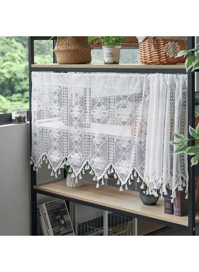White Floral Tassel Curtain 70 87x23 62 Inch Elegant Room Divider Sheer Window Treatment - Image 1