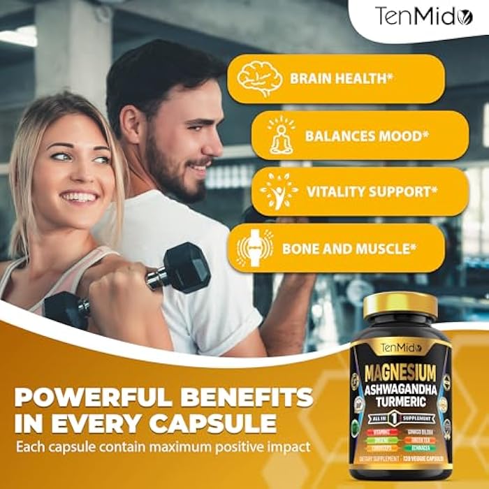 Tenmido Magnesium Supplement -120 Capsules for 2 Months Supply - with Vitamin C, Ashwagandha, Turmeric, Panax Ginseng & More - Image 5