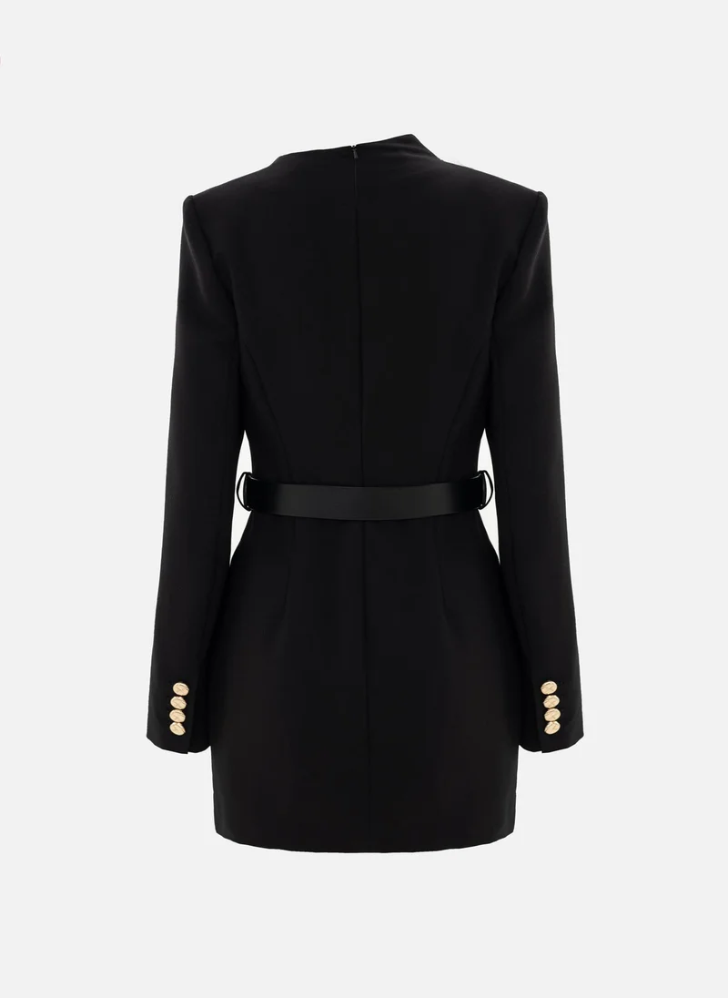Lichi  Mini dress with asymmetric bodice and eco leather belt for Women | Best Price UAE