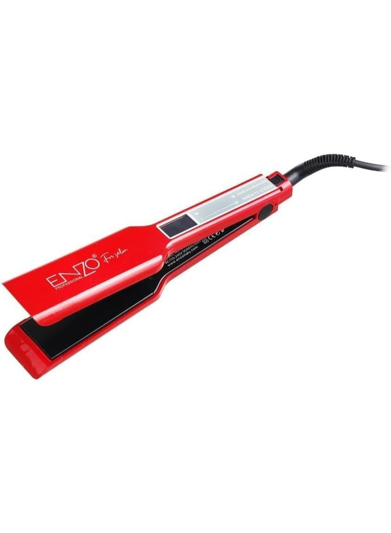 ENZO Professional مكواة شعر ENZO EN-3667 تيتانيوم – مكواة مسطحة احترافية بتقنية لوحة تيتانيوم المتقدمة، درجة حرارة قابلة للتعديل، وسرعة تسخين عالية - النسخة الدولية - Image 1