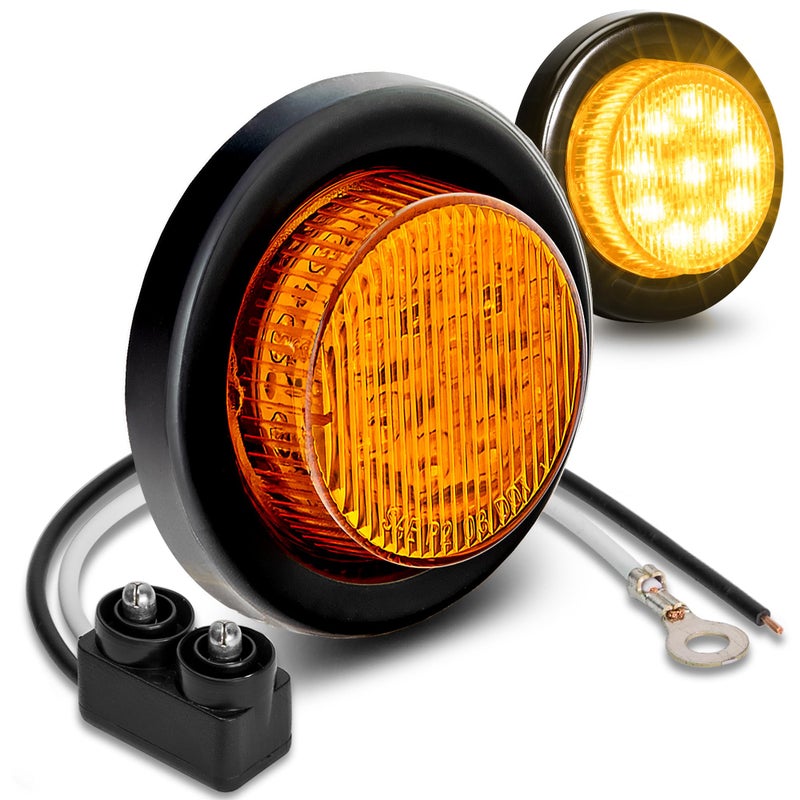 OLS 2PC 2" Round 10 LED Clearance Light [2 in 1 Reflector] [Polycarbonate Reflector] [10 LEDs] [D.O.T. Certified] [2 Year Warranty] Side Marker Light for Trucks and Trailers - Amber