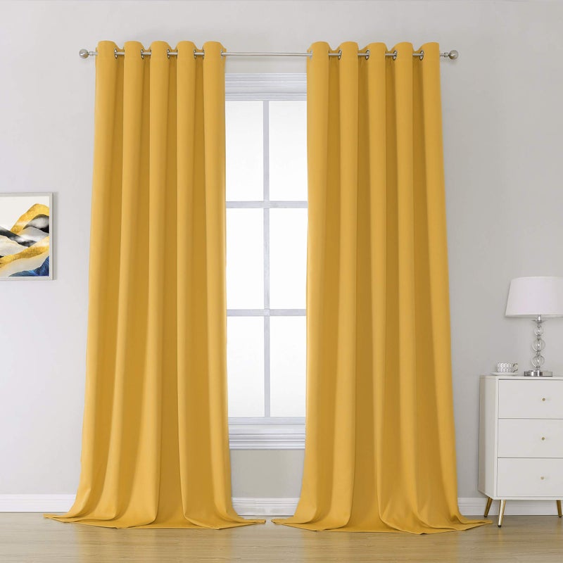 DUALIFE Yellow Blackout Curtain Panels with Grommet 60 Inch Width Thermal Insulated Room Darkening Gold Solid Window Drapes 120 Inches Long for Bedroom Living Room 60Wx120L
