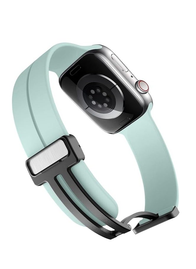 ten.tech - TenTech Silicone Magnetic Sports Band for Apple Watch Ultra/Ultra 2, Size 49mm 45mm 44mm 42, Soft Band for iWatch Series 9/8/7/6/5/4/3/2/1/SE - Mint Green - Image 1