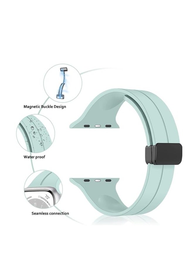 ten.tech - TenTech Silicone Magnetic Sports Band for Apple Watch Ultra/Ultra 2, Size 49mm 45mm 44mm 42, Soft Band for iWatch Series 9/8/7/6/5/4/3/2/1/SE - Mint Green - Image 1