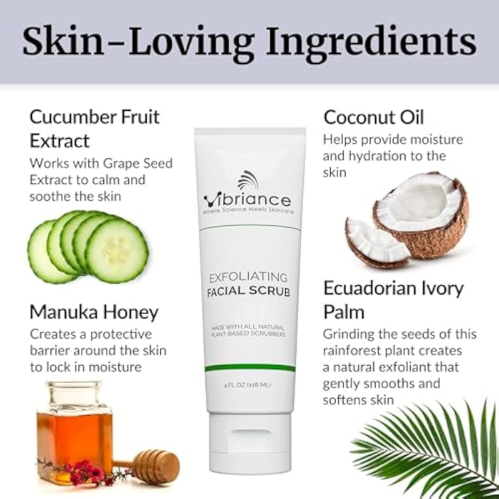 Vibriance Ultra-Gentle Face Scrub, 4 fl oz - Exfoliating Facial Wash Unclogs Pores - Sulfate and Paraben-Free Exfoliator For All Skin Types - Made with Natural Ingredients - Image 4