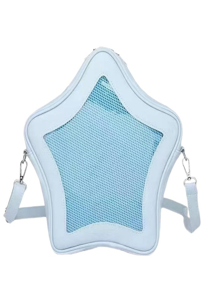 Vobomo Star Shape Ita Bag Pins Display Crossbody Bag PU Leather Backpack Y2k Aesthetic Cute Handbag (Blue) - Image 1