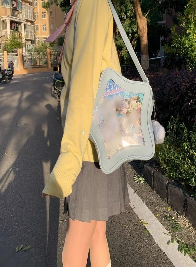 Vobomo Star Shape Ita Bag Pins Display Crossbody Bag PU Leather Backpack Y2k Aesthetic Cute Handbag (Blue) - Image 3