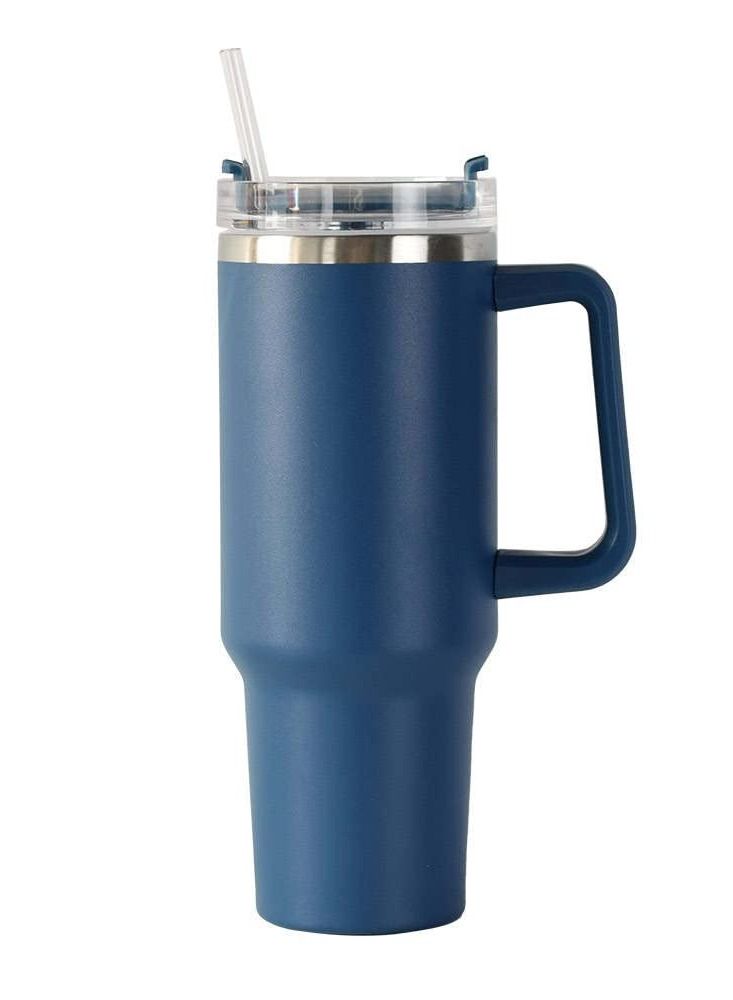 Arabest 40oz Steel Vacuum Mug with Handle and Straw Black  - Image 1
