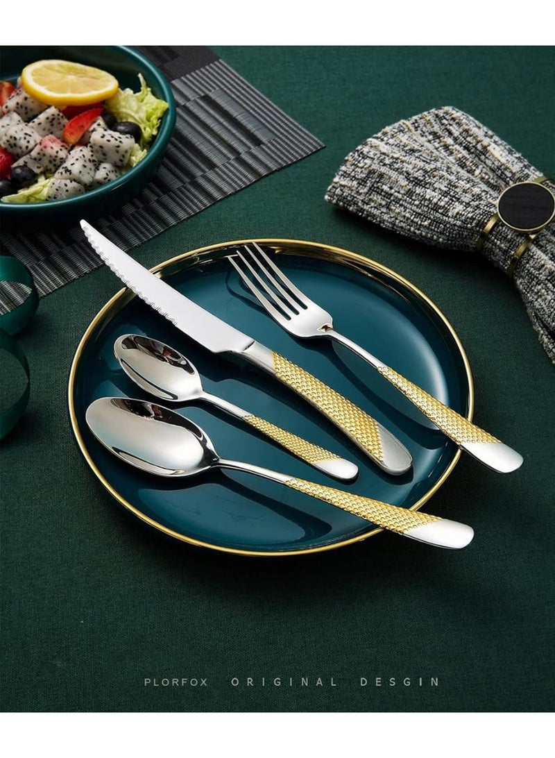 عربست طقم أدوات مائدة مكون من 24 قطعة، طقم أدوات طعام من الفولاذ المقاوم للصدأ لـ 6 أشخاص، أدوات مطبخ أساسية، سكاكين وشوك وملاعق مصقولة بلمسة نهائية لامعة، قابلة للغسل في غسالة الصحون، مثالية للاستخدام اليومي والضيافة. - Image 2