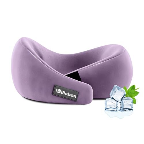 Billebon Gel Infused Memory Foam Neck Pillow, Travel Pillow with Adjustable Velcro Straps, Neck Pillow for Travelling & Flight Travel, Ergonomic Support for Comfort & Pain Relief (Lavender) - Image 1