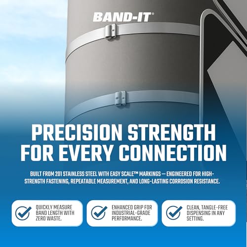 BAND-IT C204B9 201 Stainless Steel Bright Annealed Finish Band, 1/2" Width X 0.030" Thick, 100 Feet Roll in Blue Tote - Image 3