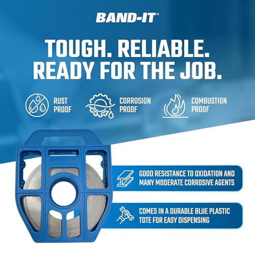 BAND-IT C204B9 201 Stainless Steel Bright Annealed Finish Band, 1/2" Width X 0.030" Thick, 100 Feet Roll in Blue Tote - Image 4