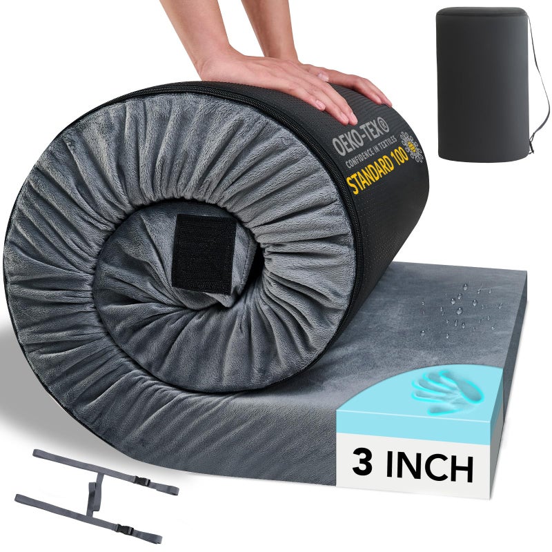 Home Mate HomeMate Memory Foam Camping Cot Mattress Pad Mat-Sleeping Pad Mat Portable Roll Up Travel Mattress CertiPUR-US for Adults-Camping Bed for Guests Floor Tent Sleepover with Waterproof Cover Travel Bag - Image 1