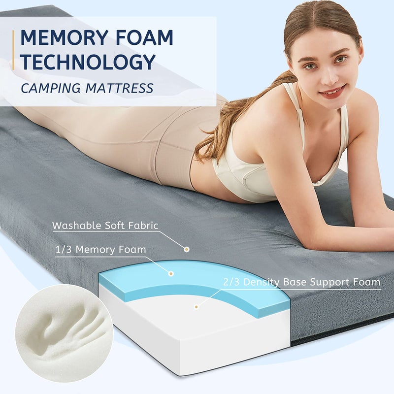 Home Mate HomeMate Memory Foam Camping Cot Mattress Pad Mat-Sleeping Pad Mat Portable Roll Up Travel Mattress CertiPUR-US for Adults-Camping Bed for Guests Floor Tent Sleepover with Waterproof Cover Travel Bag - Image 2