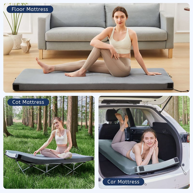 Home Mate HomeMate Memory Foam Camping Cot Mattress Pad Mat-Sleeping Pad Mat Portable Roll Up Travel Mattress CertiPUR-US for Adults-Camping Bed for Guests Floor Tent Sleepover with Waterproof Cover Travel Bag - Image 4