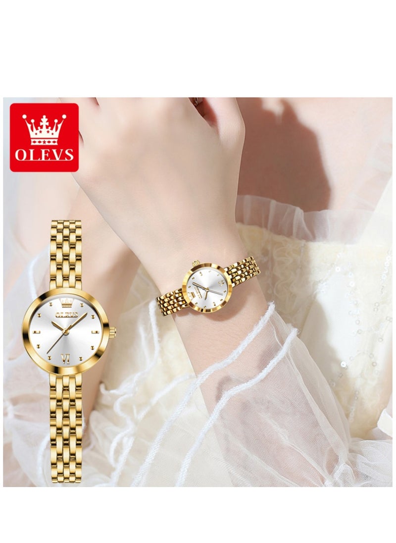 OLEVS - ساعات نسائية موضة كوارتز ستانلس ستيل مقاومة للماء ذهبي 9992 - Image 1