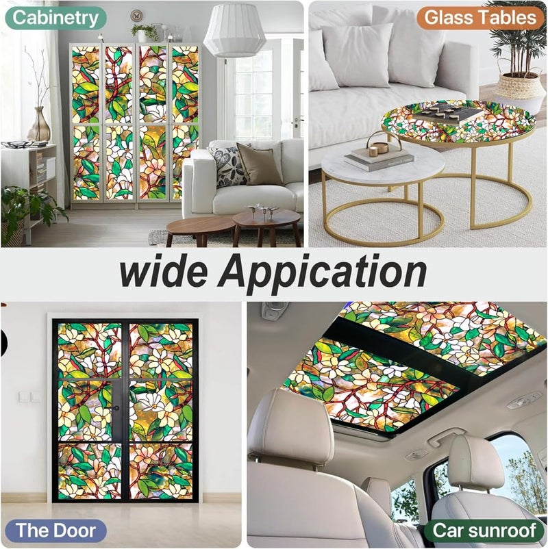 WALLTON Self Adhesive Window Film Vinyl Frosted Privacy Glass Film for Window Glass Decorative Window Sticker Wallpaper Sheet for Glass Door, Bathroom, Home, Window.(Green Flowe, 24x300 Inch) - Image 5