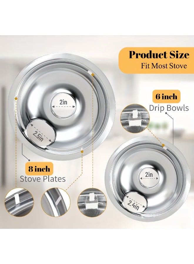 McDou Chrome Drip Pan Set For Electric Stoves, Compatible With Ge Stoves, Include 2 Pcs 6'' And 2 Pcs 8 '' Cooktop Drip Pans - Image 4