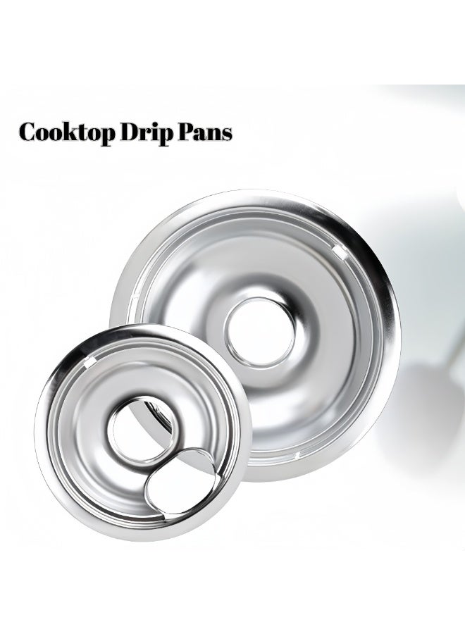 McDou Chrome Drip Pan Set For Electric Stoves, Compatible With Ge Stoves, Include 2 Pcs 6'' And 2 Pcs 8 '' Cooktop Drip Pans - Image 1