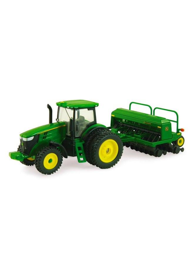 John Deere Ertl John Deere 7215R Tractor With 1590 Grain Drill Replica 1:64 Scale Authentic Diecast And Plastic Replica John Deere Tractor Toys Green  - Image 2