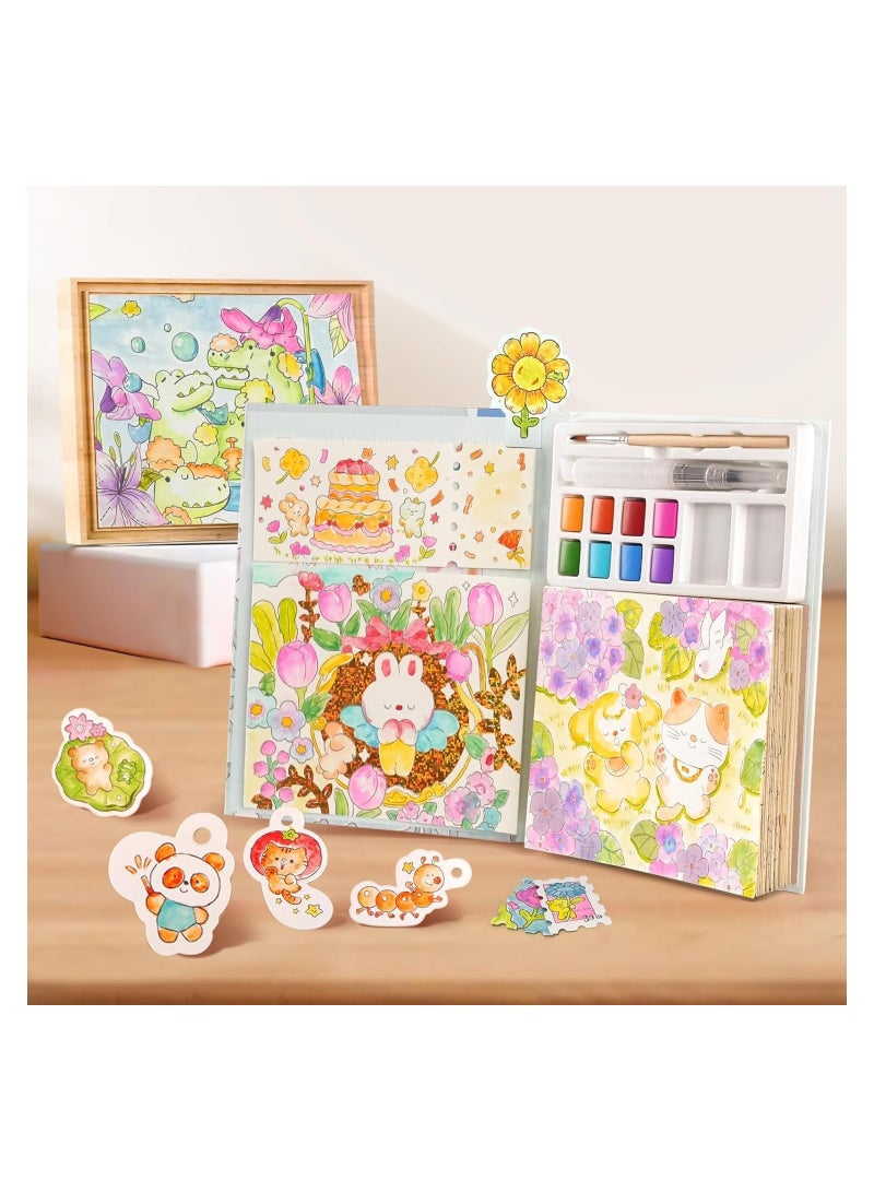 KASTWAVE Paint with Water Coloring Book, Magic Watercolor Paint Set with Glowing Paper, Mess Free Drawing Kit with 30 Pages and 2 Brushes, Arts and Crafts for Girls Boys, Water Colors Paint Kids - Image 2