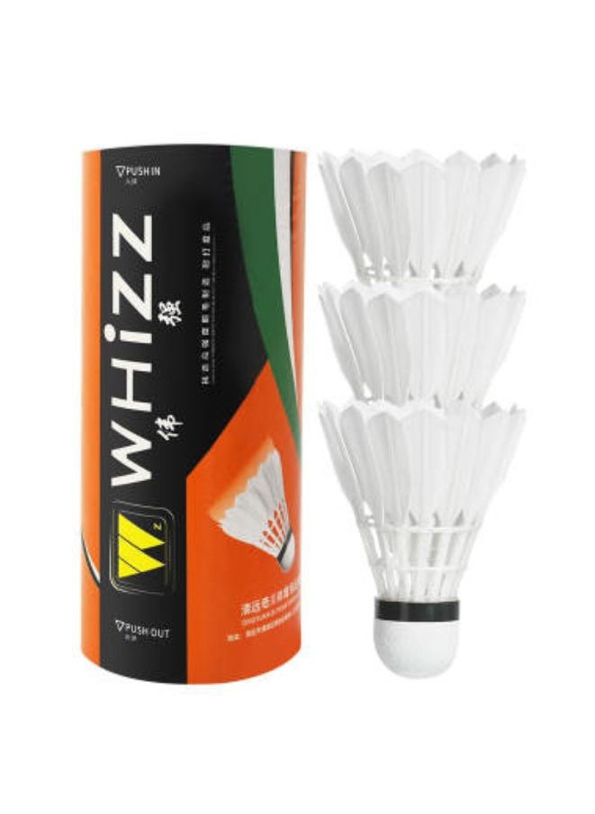 Whizz 3 Pcs Natural Feather Badminton Shuttles Fiber Cork Sports Training Badminton Shuttles For Indoor And Outdoor, White  - Image 1