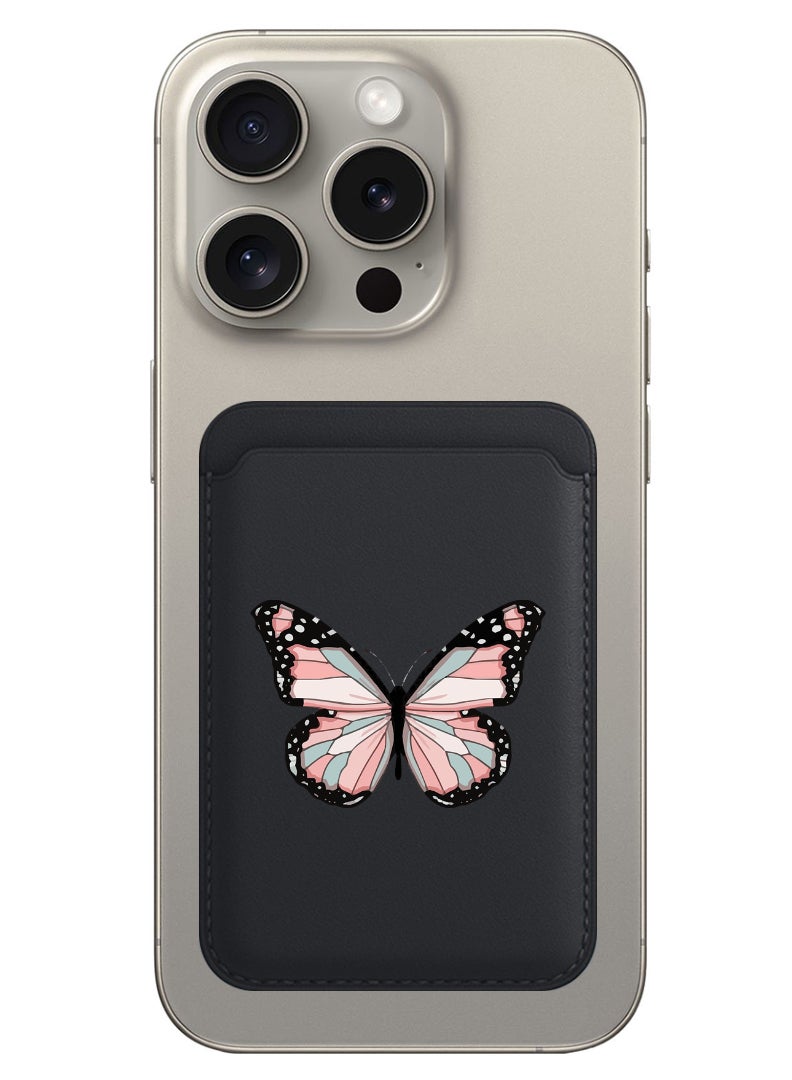 Theodor Magnetic Wallet, Compatible with MagSafe Wallet, for iPhone Wallet, for iPhone 16/15/14/13/12 Series, Not for iPhone 13/12 mini, 3 Card Holder, Vegan Leather, Black - Butterfly-01 - Image 1