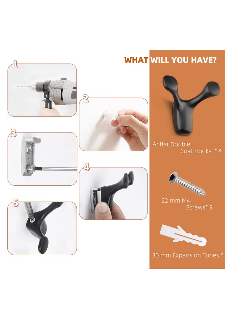 SYOSI SYOSI, 4pcs Wall Mounted Coat Hooks, Antler Double Prong Durable Wall Hooks Heavy Duty, Minimalist Design Hook for Hat Key Towel, Bath Robe Hooks  - Image 3