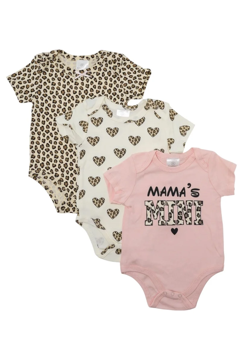 بمبىمىشى Bambimici 3-Piece Short Sleeve Leopard Print Bodysuit for Baby Girl