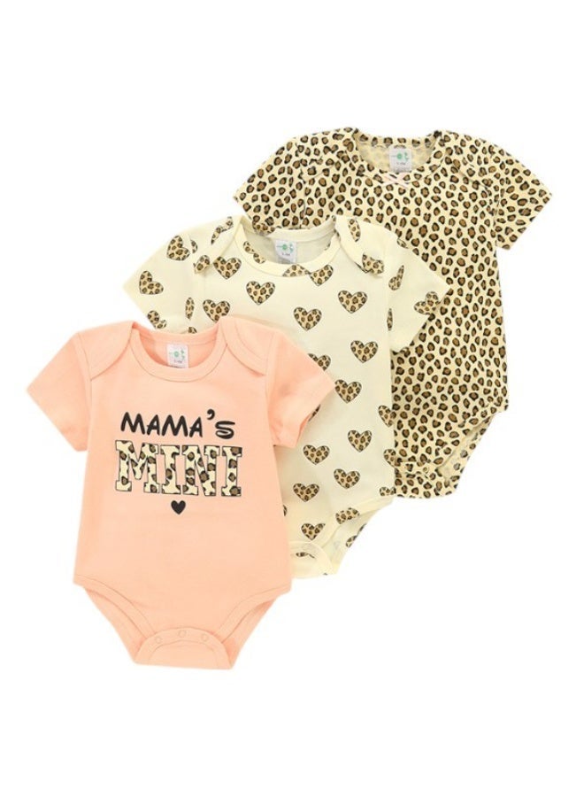 Bambimici 3-Piece Short Sleeve Leopard Print Bodysuit for Baby Girl - Image 1