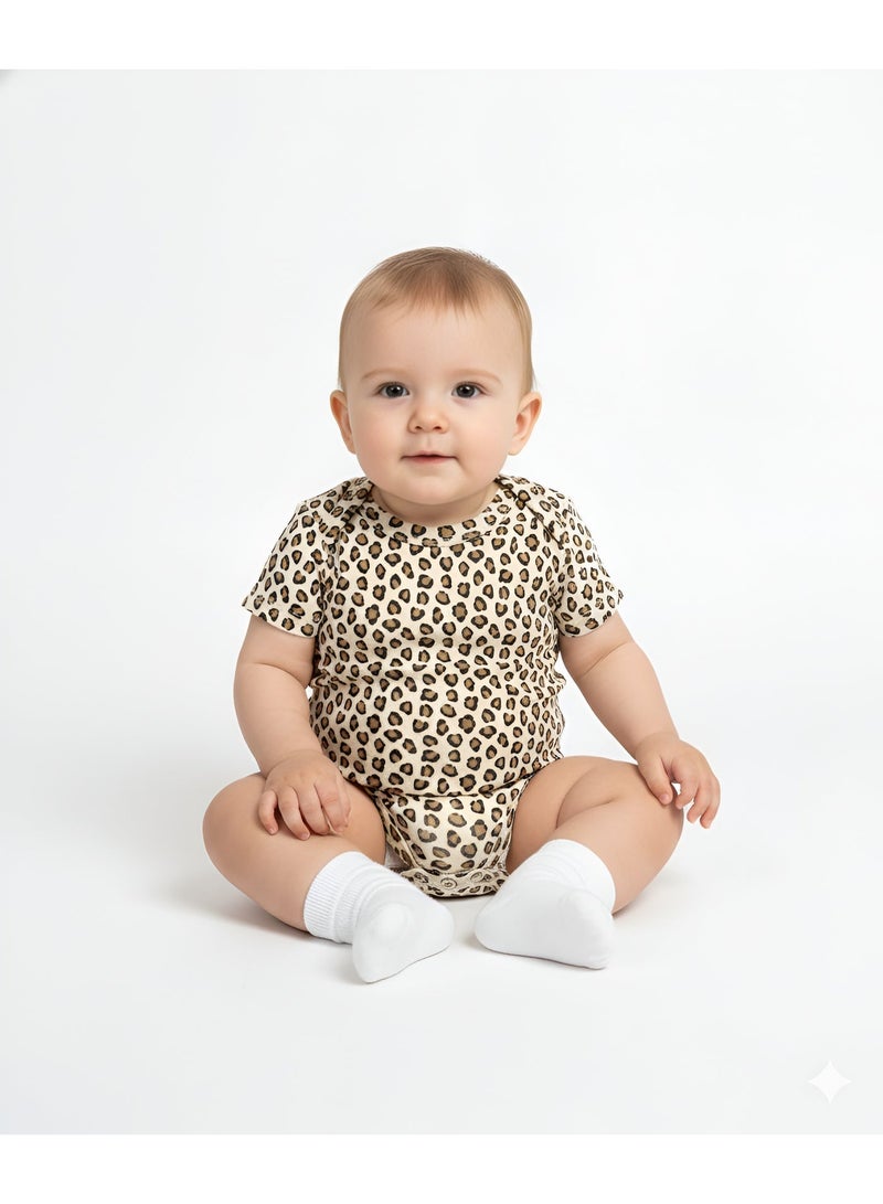Bambimici 3-Piece Short Sleeve Leopard Print Bodysuit for Baby Girl - Image 4