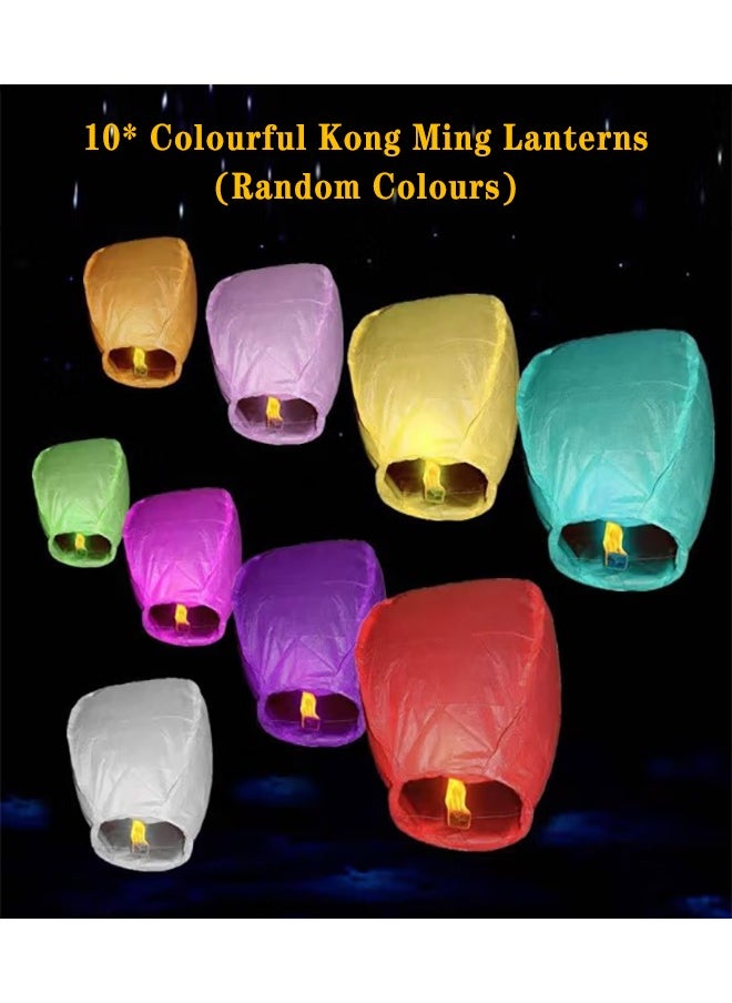 Arabest - Chinese Sky Lanterns 10 Pcs, Chinese Lanterns to Release Paper Lantern, Flying Lanterns, Wish Lanterns for Memory of Family, Party, Ramadan, Eid, Holiday, Easy to Use, Biodegradable, Multicoloured - Image 1