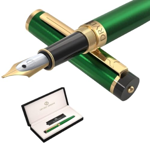 Dryden Designs Fountain Pen. Medium Nib Premium Box | 6 Ink Cartridges Included (Emerald Green) - Image 1