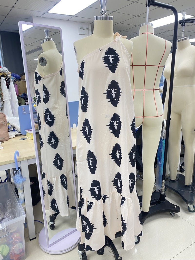 Plus Size Bohemian Print Dress with One Shoulder Tie Design - Image 1