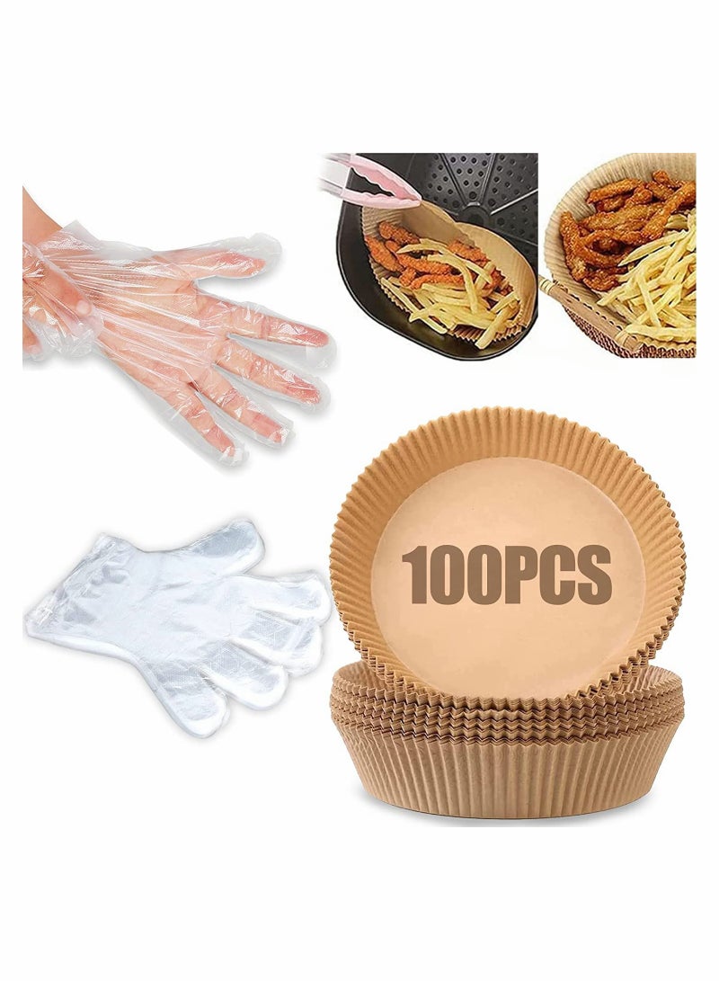 Excefore Air Fryer Disposable Paper Liner 100pcs with 100pcs Disposable Gloves - Image 1