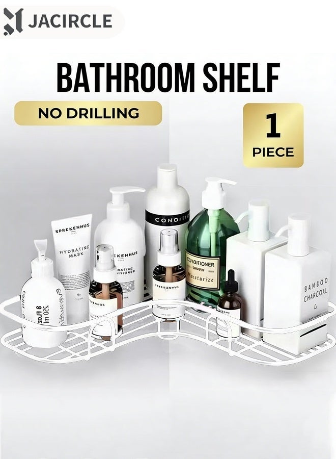 JACIRCLE Bathroom Storage Rack, Corner Shower Caddy, Adhesive Corner Organizer Shelves – No Drilling Stainless Steel Shower Storage Rack for Bathroom, Dorm, Kitchen, Space-Saving Design – White (Includes 2 Adhesive Hooks) - Image 1