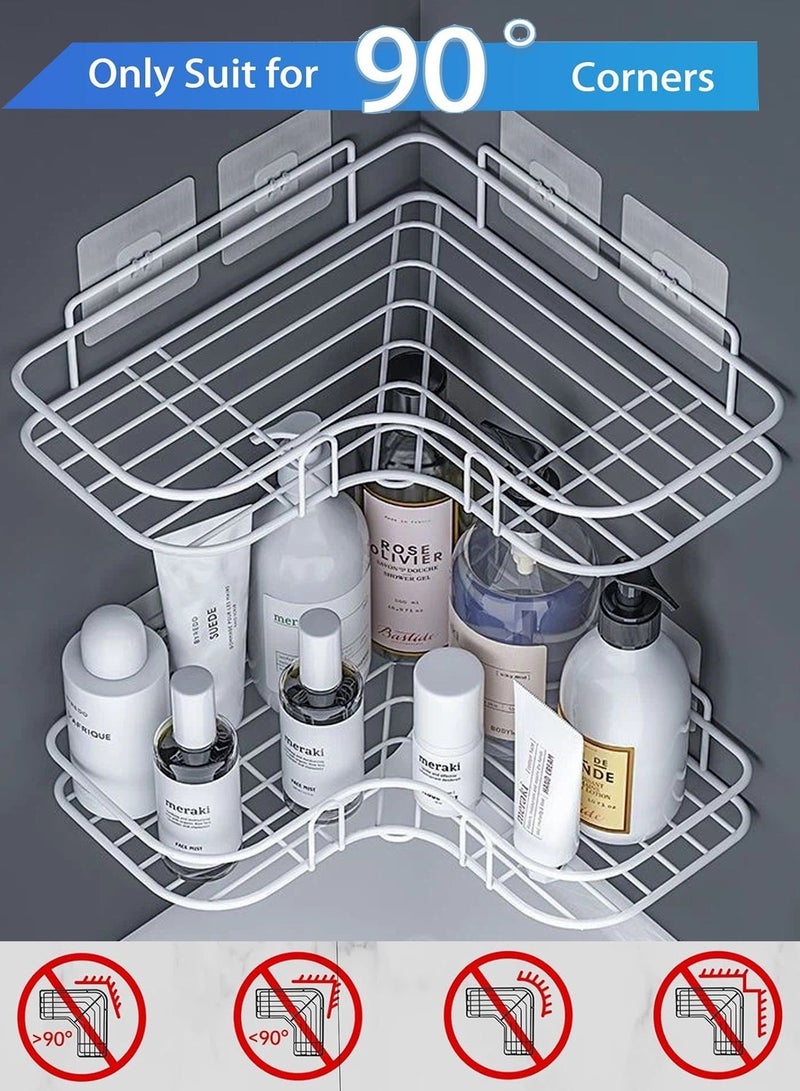 JACIRCLE Bathroom Storage Rack, Corner Shower Caddy, Adhesive Corner Organizer Shelves – No Drilling Stainless Steel Shower Storage Rack for Bathroom, Dorm, Kitchen, Space-Saving Design – White (Includes 2 Adhesive Hooks) - Image 5