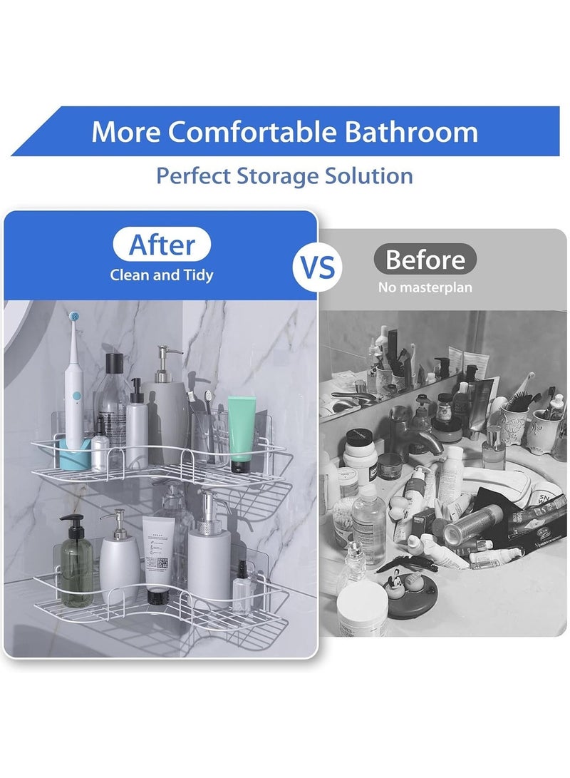 JACIRCLE Bathroom Storage Rack, Corner Shower Caddy, Adhesive Corner Organizer Shelves – No Drilling Stainless Steel Shower Storage Rack for Bathroom, Dorm, Kitchen, Space-Saving Design – White (Includes 2 Adhesive Hooks) - Image 4