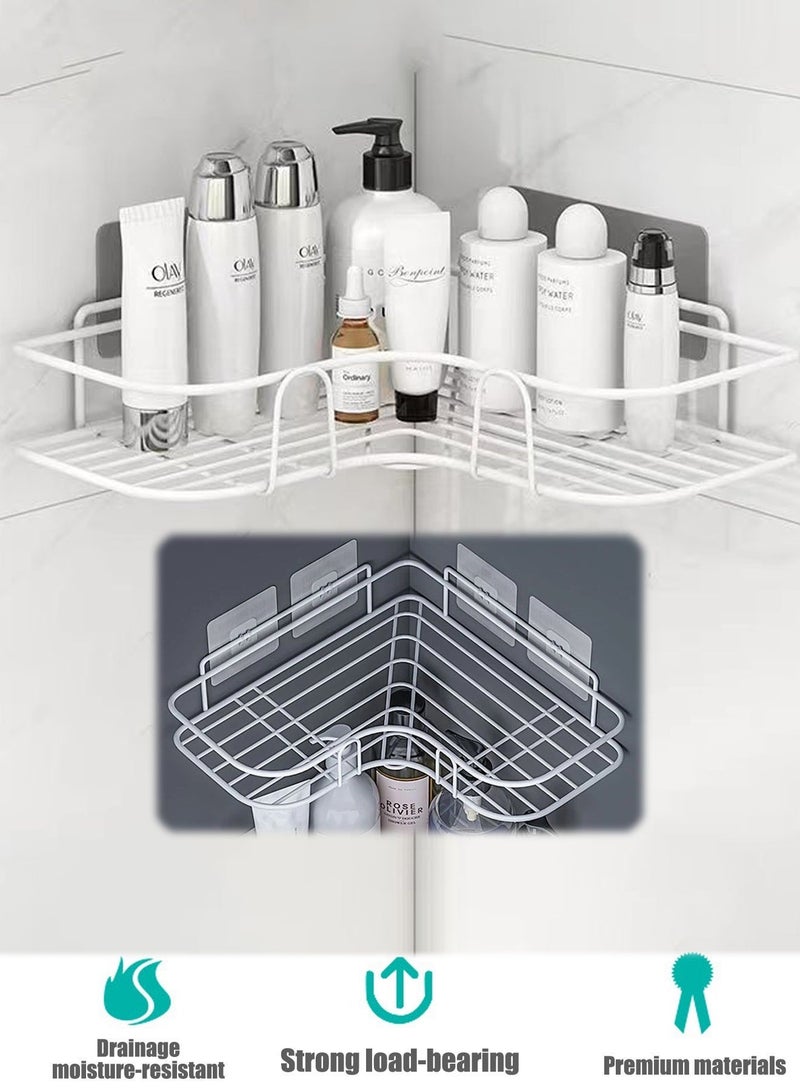 JACIRCLE Bathroom Storage Rack, Corner Shower Caddy, Adhesive Corner Organizer Shelves – No Drilling Stainless Steel Shower Storage Rack for Bathroom, Dorm, Kitchen, Space-Saving Design – White (Includes 2 Adhesive Hooks) - Image 2