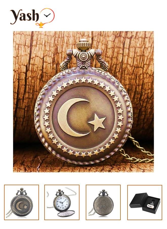 YASH Yash Turkey Flag Design Moon Star Quartz Pocket Watch  - Image 1