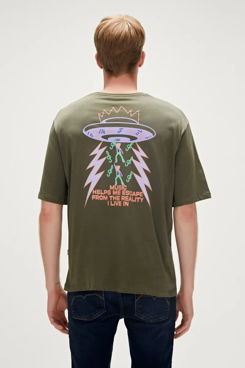 باد بير Reality T-Shirt Khaki Green Oversize Basic Men's T-Shirt
